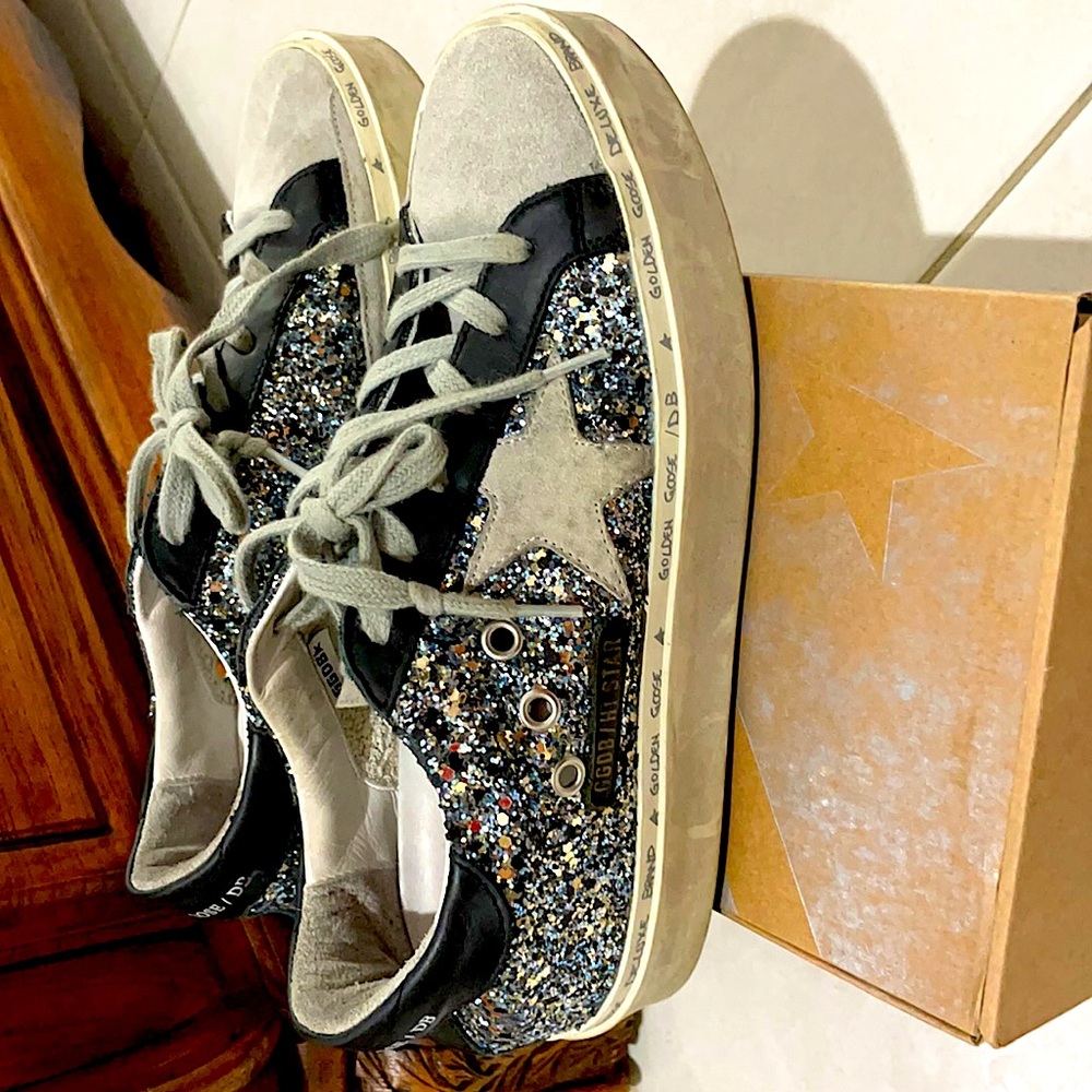 Golden Goose Blue Black Glitter Sneakers Size 37
